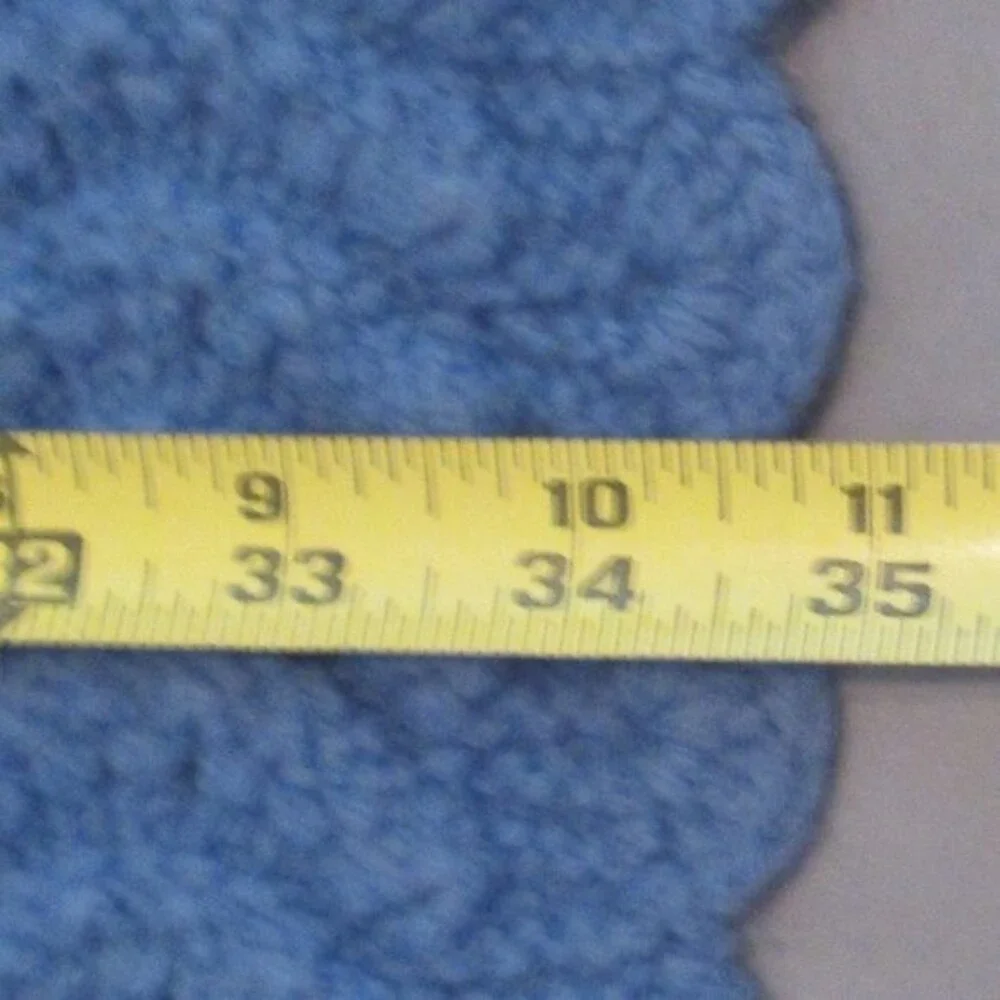 Handmade Crochet Afghan Throw‎ Striped Blanket 47x35 Cream Blue Scalloped Edges